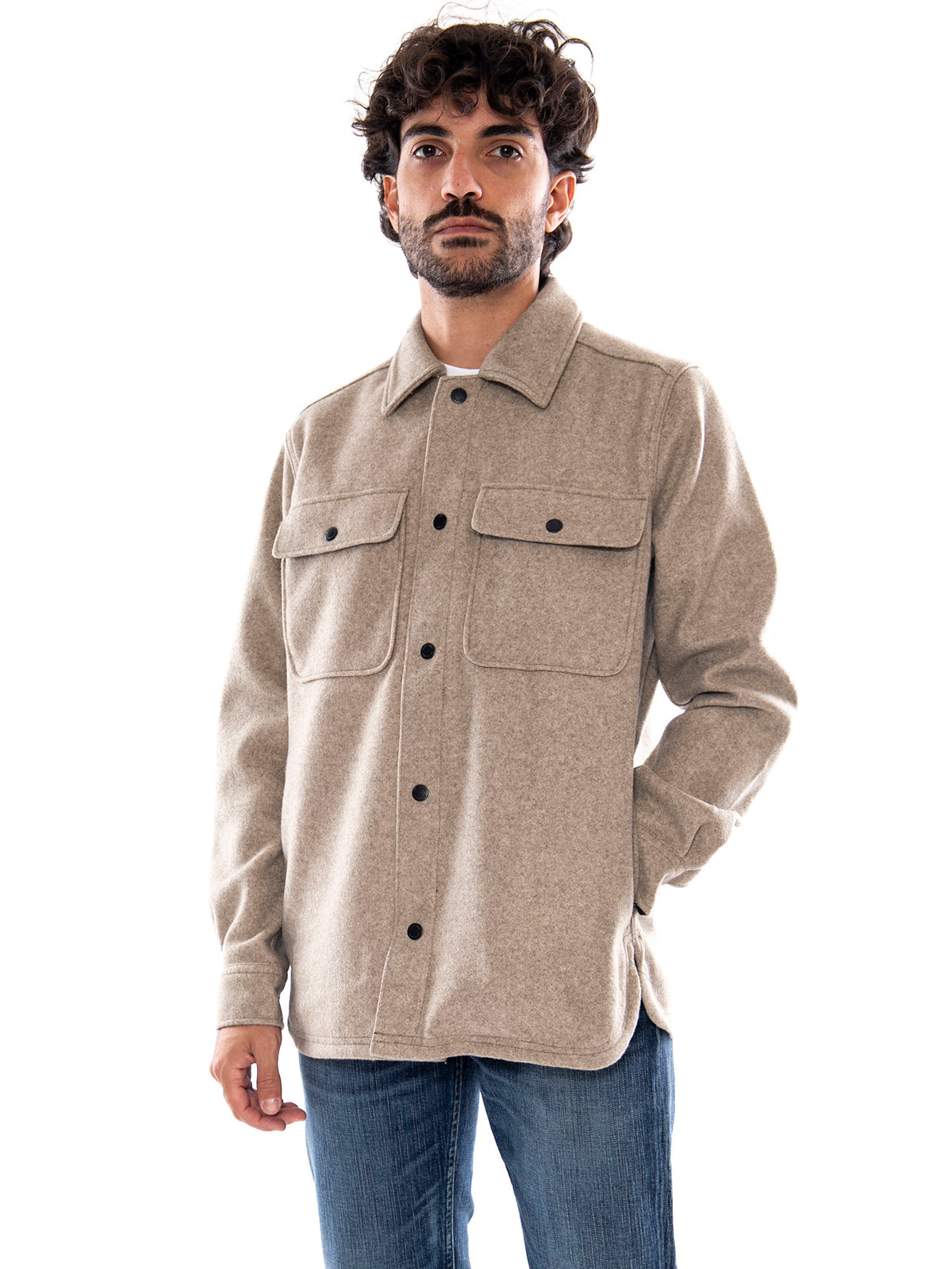 Only & Sons ONSASH OVR Woolen Look Pocket LS Shirt Chinchilla - Camicia Uomo Marrone Tortora 22023564 3962795 ONLY & SONS 