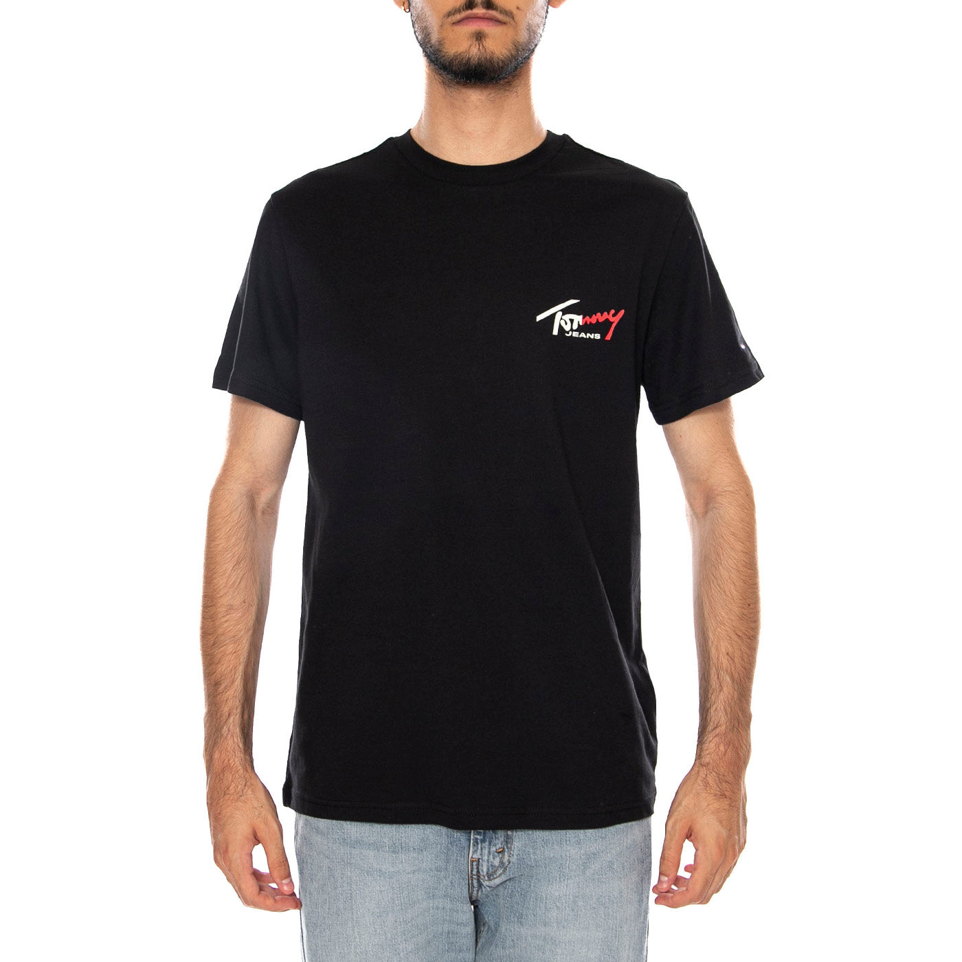 TJM SLIM SIGN CHEST SS TEE EXT BLACK - Maglietta Girocollo Uomo Nera DM0DM22538 BDS TOMMY HILFIGER 