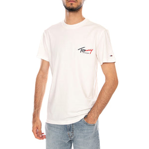 TJM SLIM SIGN CHEST SS TEE EXT ANCIENT WHITE - Maglietta Girocollo Uomo Bianca DM0DM22538 YBH TOMMY HILFIGER 