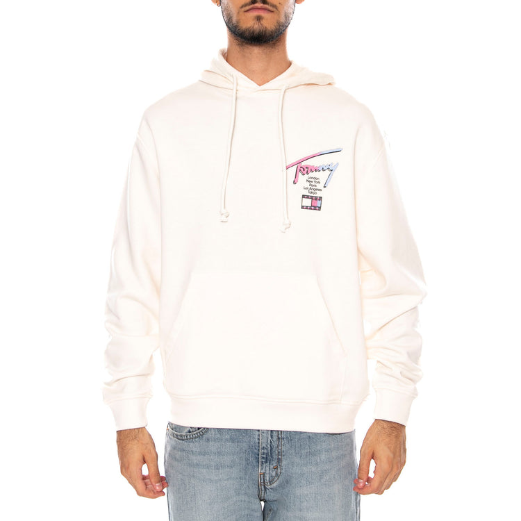 TJM RLX SIGNATURE HDIE EXT ANCIENT WHITE - Felpa con Cappuccio Uomo Bianca DM0DM23129 YBH TOMMY HILFIGER 