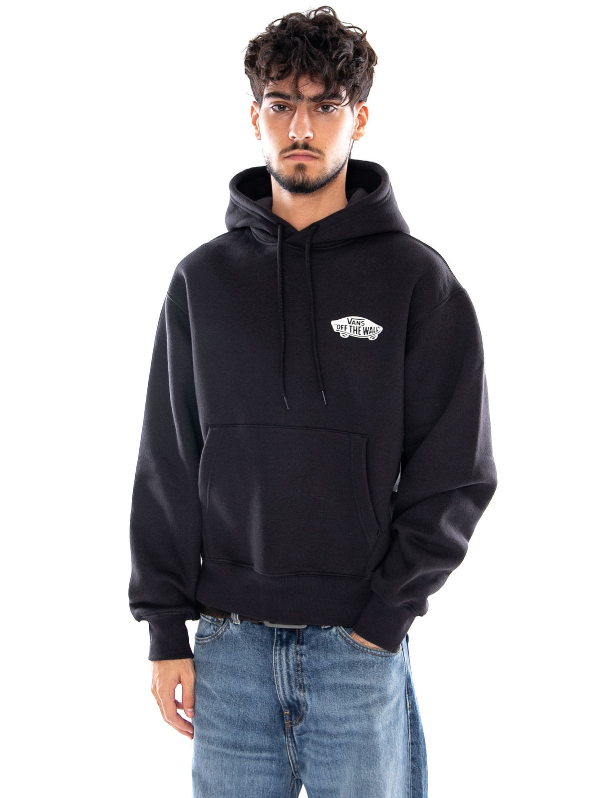 DOUBLE STANDARD PULLOVER BLACK / WHITE - Felpa con Cappuccio Uomo Nera VN00105K Y281 VANS 