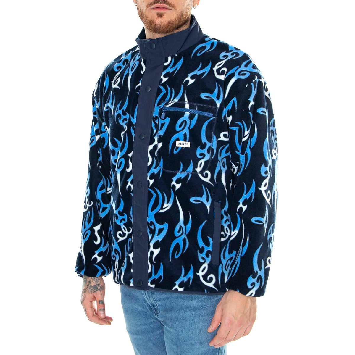 Static Polar Fleece Navy Sweat - Felpa Uomo Blu / Multicolore FL00213-NAVY . HUF 