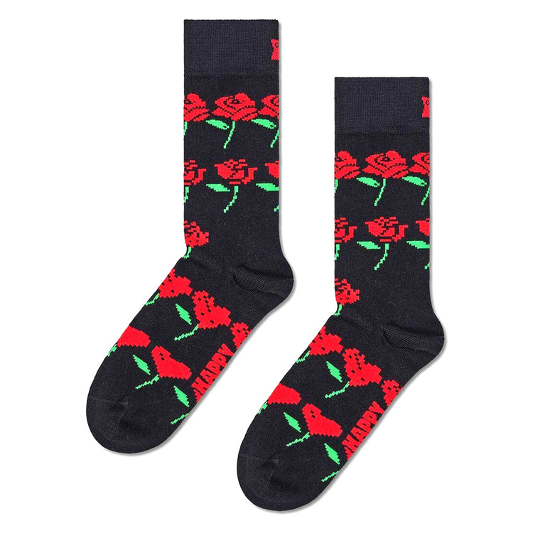 Rose Hearts Sock Black - Calzini Multicolore P001529-BLACK . HAPPY SOCKS 