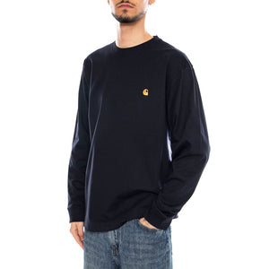 L/S Chase T-Shirt - Dark Navy / Gold - Maglietta Maniche Lunghe Uomo Blu Scuro I026392 00HXX CARHARTT WIP 