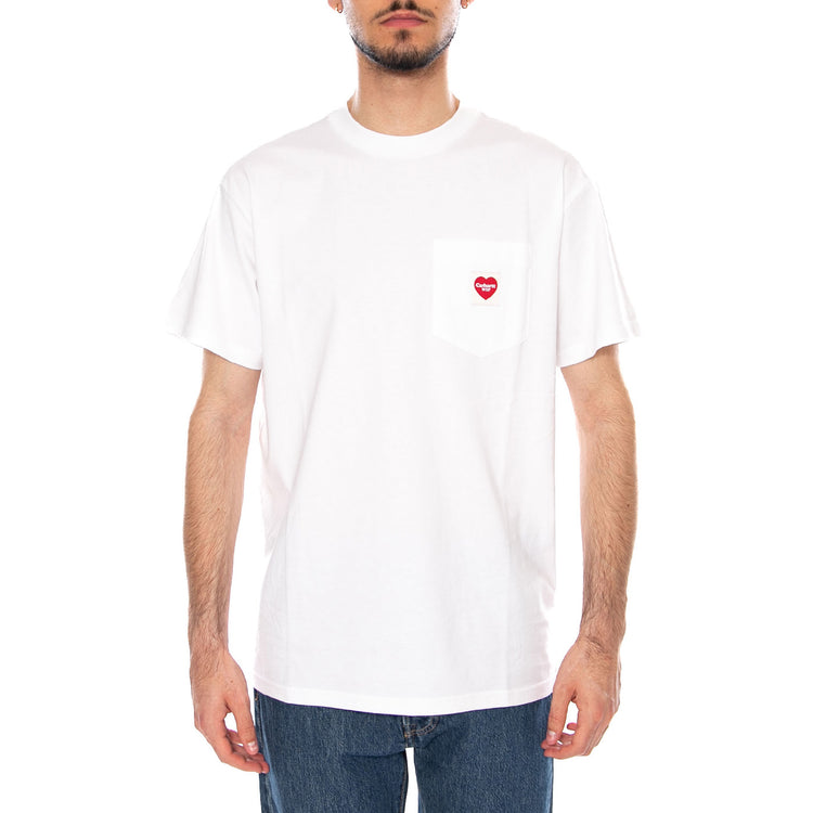 S/S POCKET HEART T-SHIRT WHITE/RED - Maglietta Girocollo Uomo Bianca I032128 1WZXX CARHARTT WIP 