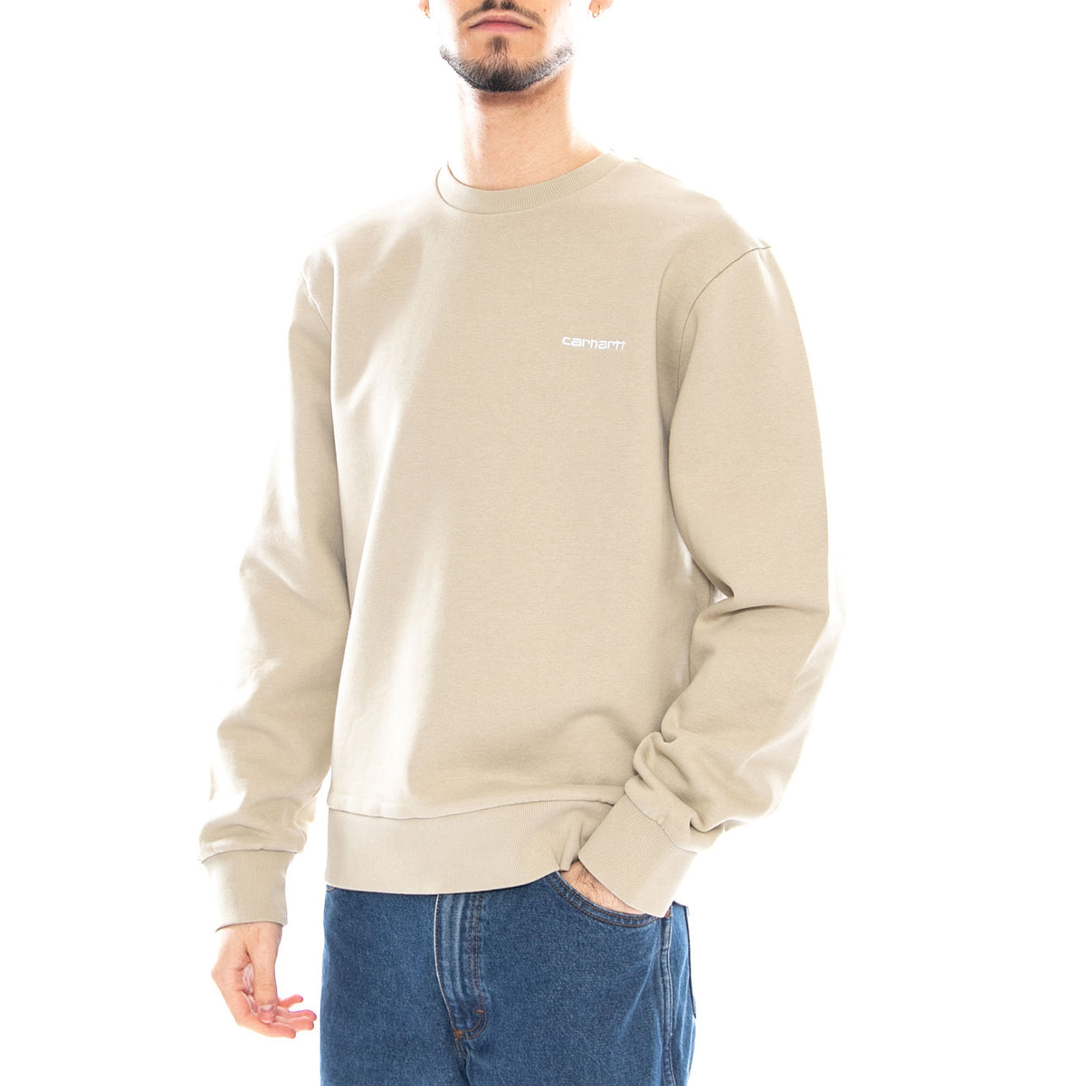 Script Embroidery Sweat Barchan / White - Felpa Girocollo Uomo Beige I034496 3LWXX CARHARTT WIP 