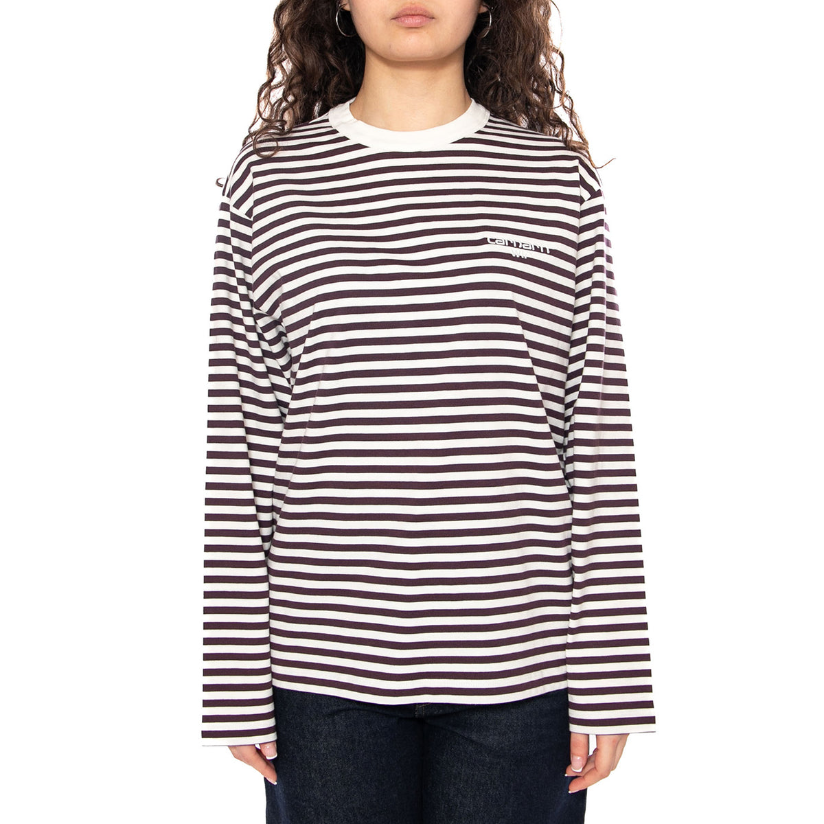 W' L/S Ezra T-Shirt Ezra Stripe, Cozy Purple - Maglietta Girocollo Maniche Lunghe Donna Multicolore I036345 3KTXX CARHARTT WIP 