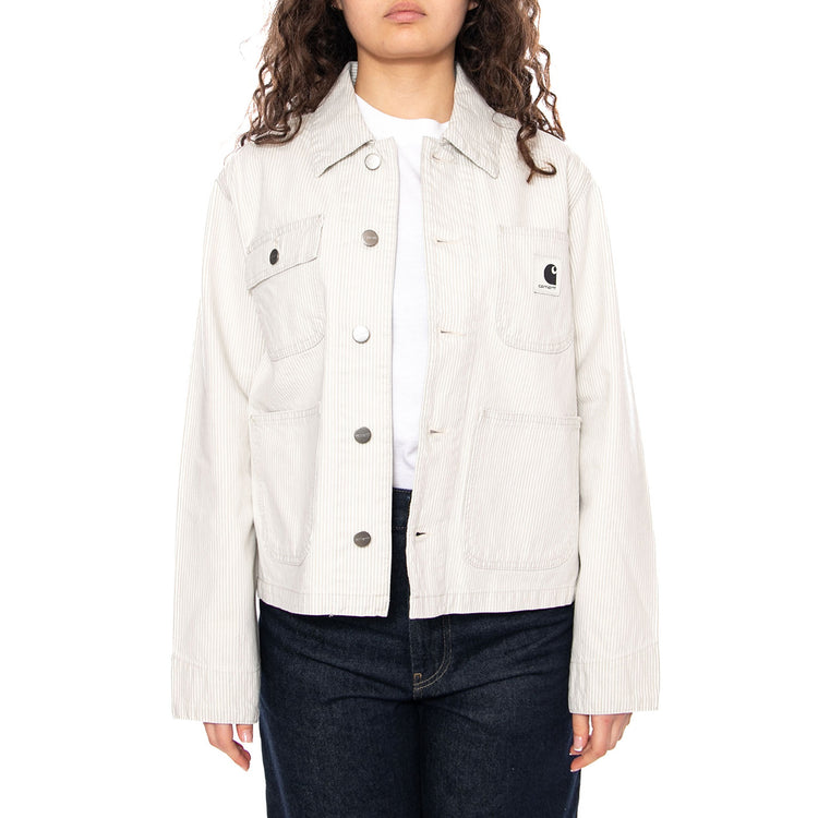 W' Mercer Chore Coat Mercer Stripe, Graphite - Giacca Donna Grigio Chiaro I036511 3OK35 CARHARTT WIP 