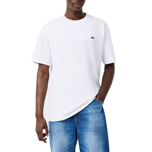 T-SHIRT WHITE - Maglietta Girocollo Uomo Bianca con Logo Lacoste a Contrasto TH0876 001 LACOSTE 