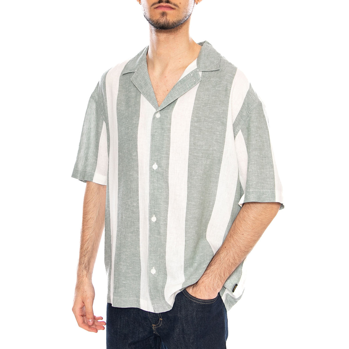 RLX Resort Shirt Desert Sage Stripe Green - Camicia Maniche Corte Uomo Verde / Multicolore 112376554 GRN LEE 
