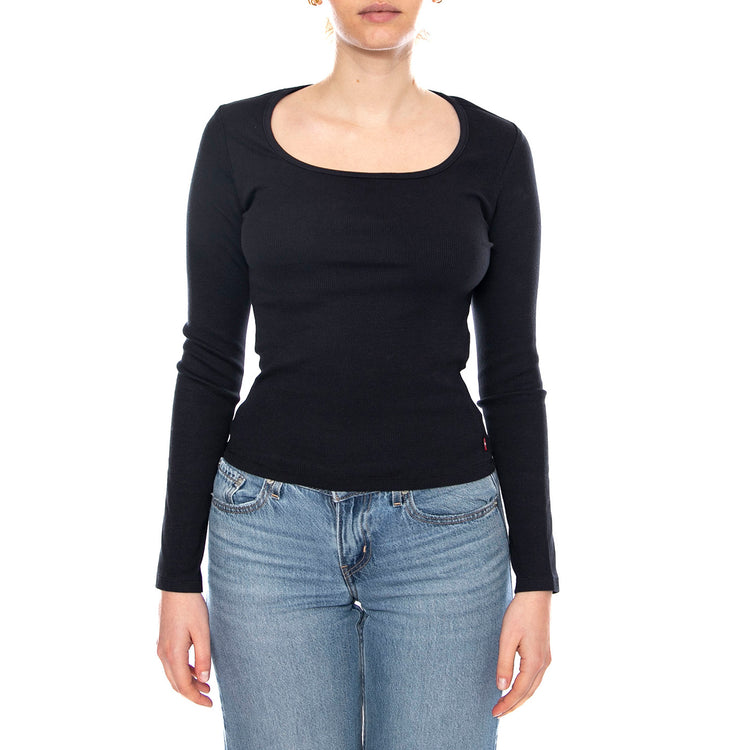 Essential Sqrd Neck Long Sleeve - Bright White Rib - Maglietta Girocollo Maniche Lunghe Donna Nera 005IO 0000 LEVIS 