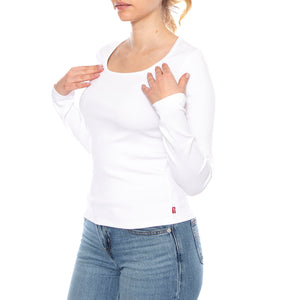 Essential Sqrd Neck Long Sleeve - Bright White Rib - Maglietta Girocollo Maniche Lunghe Donna Bianca 005IO 0005 LEVIS 