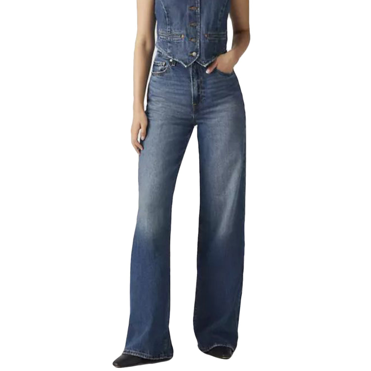 RIBCAGE WIDE LEG POLAR PERIMETER - Pantaloni Denim Jeans a Zampa Donna Blu A6081 0012 LEVIS 