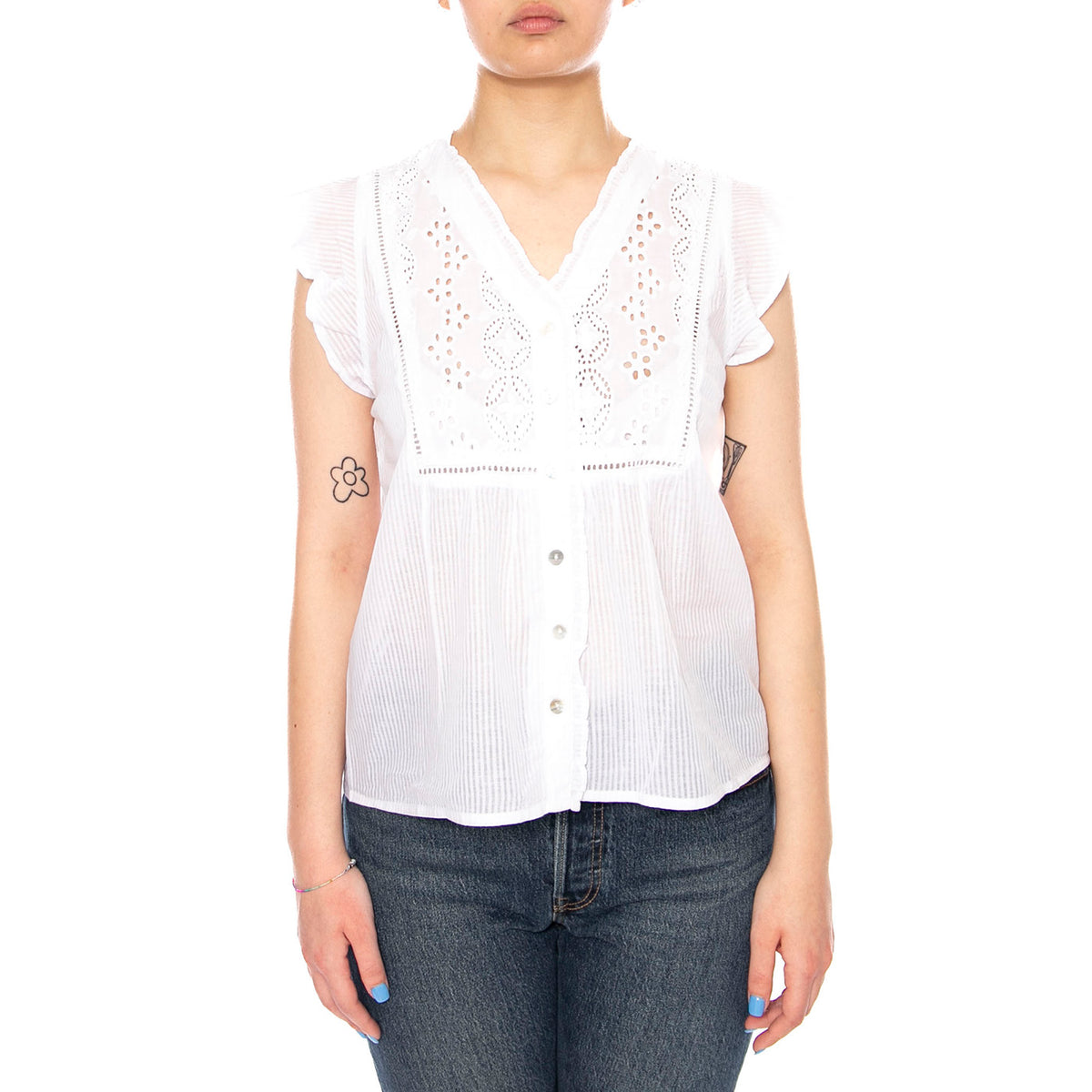 BLOUSE WHITE - Camicia Smanicata Donna Bianca 4.61.051.12 100 MD'M 