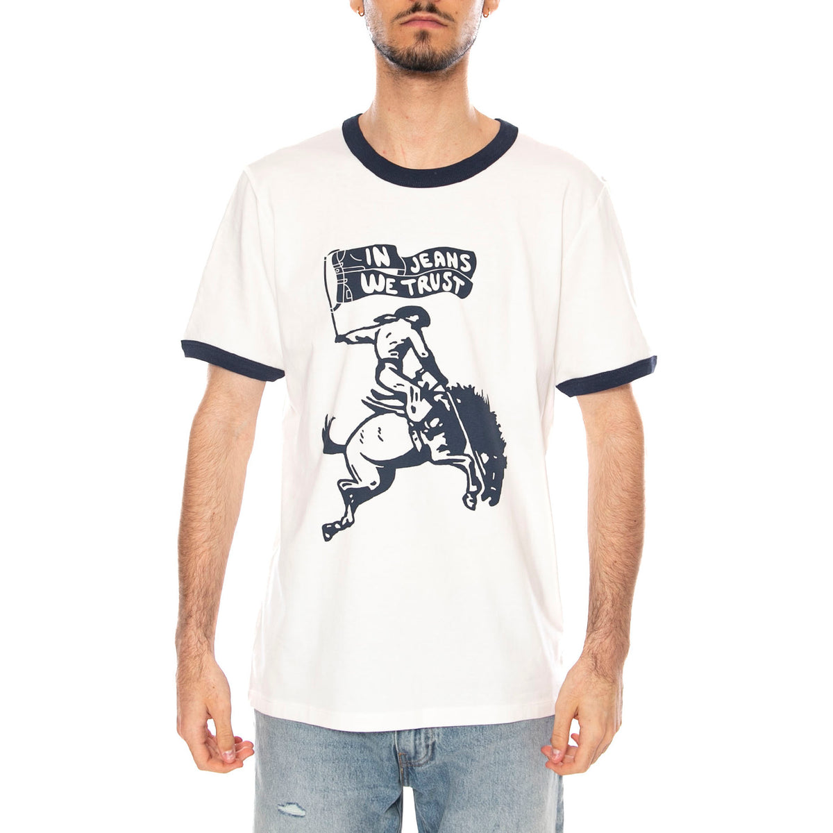RINGER TEE WORN WHITE - Maglietta Girocollo Uomo Bianca 112378009 WHT WRANGLER 