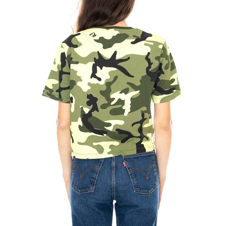 Signature Crop Wide T-Shirt - Camo Green - Maglietta Donna Multicolore KRCKKWQ22021GRN . KARL KANI 