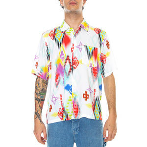 Ikat Print Hawaiian - Camicia Maniche Corte Uomo Bianca SRAR40112-WHT . ARIES 