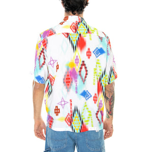 Ikat Print Hawaiian - Camicia Maniche Corte Uomo Bianca SRAR40112-WHT . ARIES 