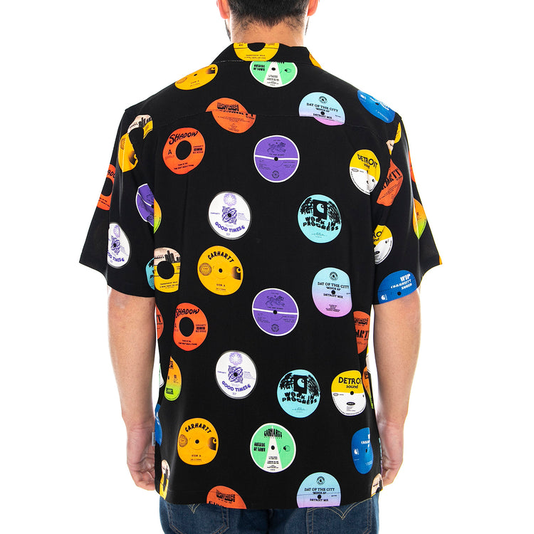 S/S Record Shirt Record Print, Black - Camicia Maniche Corte Uomo Nera / Multicolore I027529.09U.00.03 . CARHARTT WIP 