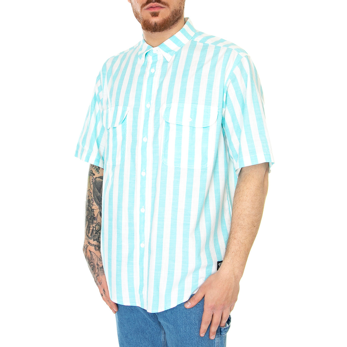 Skate Woven 90s Blue White Stripe Blue - Camicia Maniche Corte Uomo Bianca / Blu A4329-0000 . LEVIS 