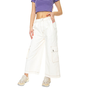 Hazel II Cropped Wide Pant Unbleached - Pantaloni Donna Beige 242000115-UBL . OBEY 