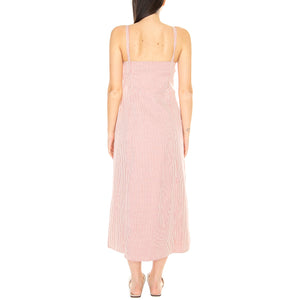 Vestido Midi con Tirantes y Estampado de Rayas Rojas - Abito Donna Rosa 31W/11247 . WILD PONY 