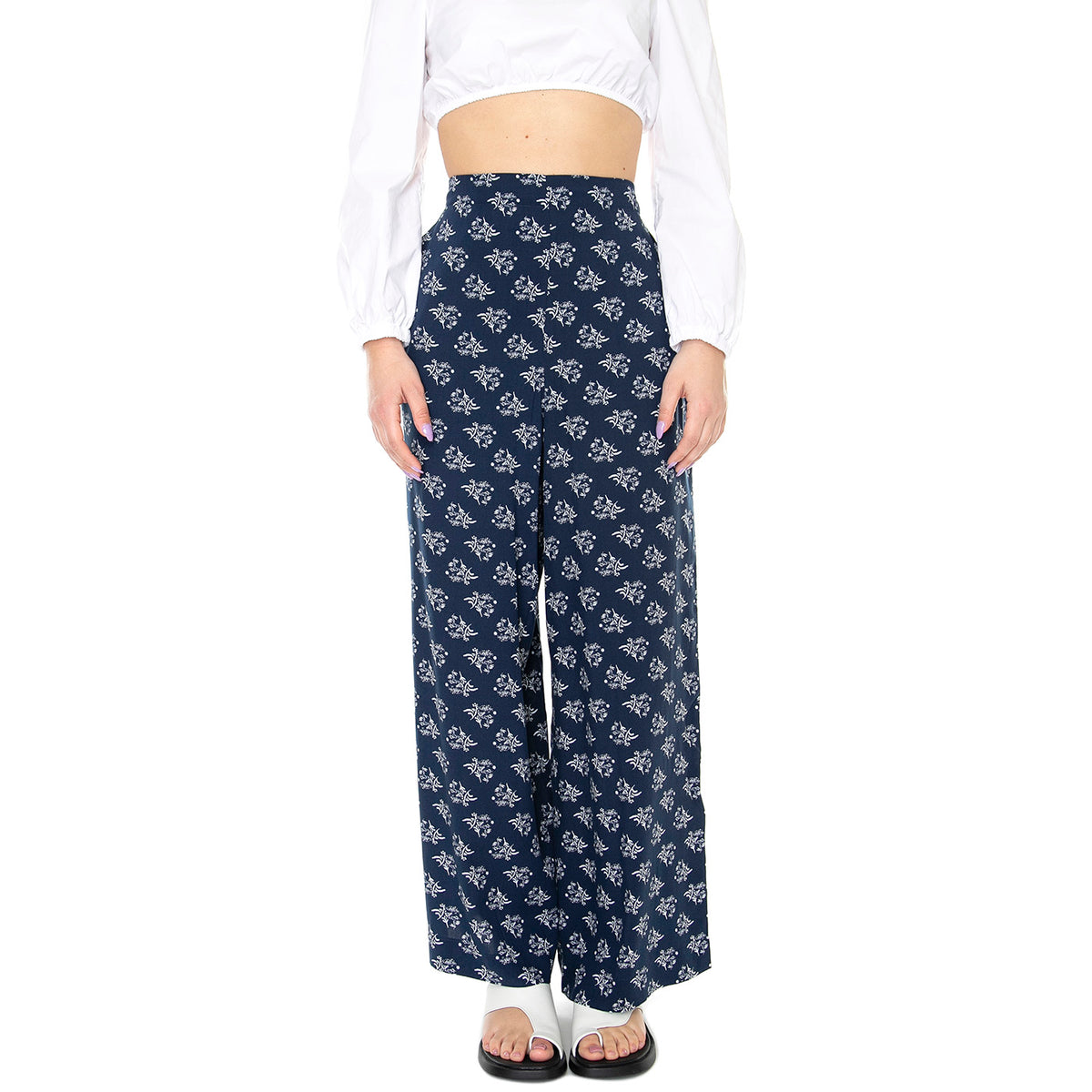 W' Blossom Navy Pant Assorted - Pantaloni Donna Blu / Multicolore 2116-ASS . BRAVA FABRICS 