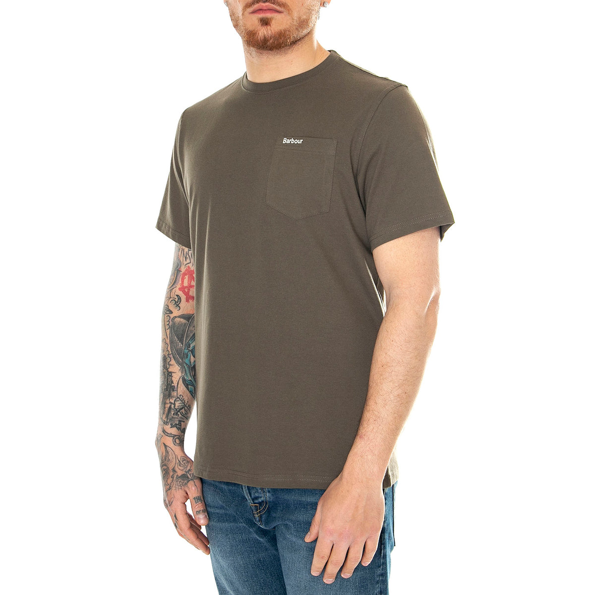 Langdon Pocket Tee Tarmac - Maglietta Girocollo Uomo Marrone SS24-MTS1114-CH55 . BARBOUR 