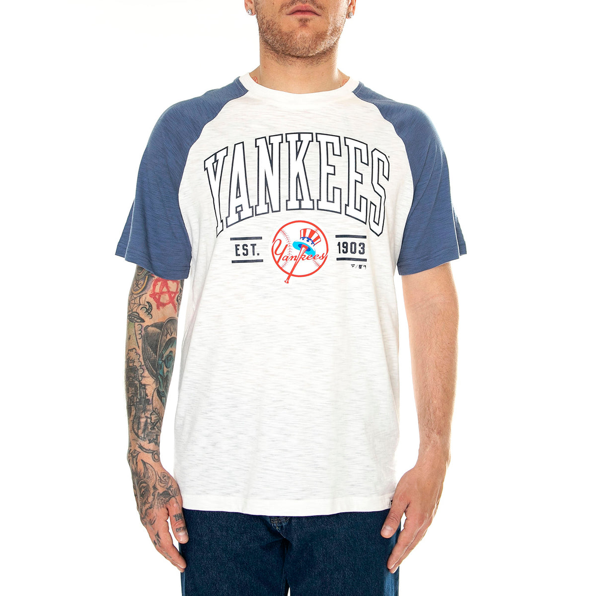New York Yankees Fanatics Heritage Biblend SS Tee white/navy - Maglietta Girocollo Uomo Bianca 01KQ-07OR-N27-KR8 . FANATICS 