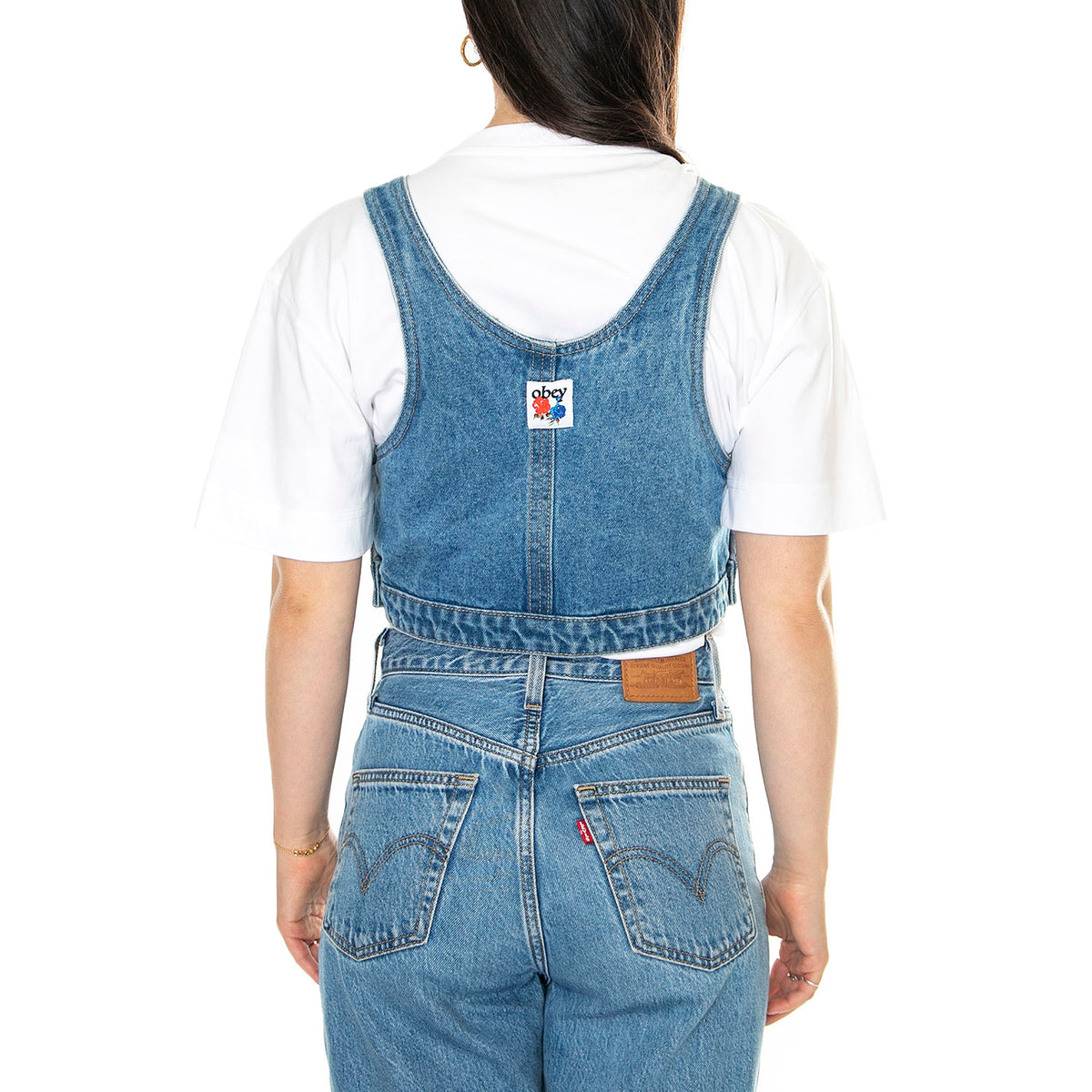 Obey Cropper Overall Denim Top Light Indigo - Top Denim Jeans Donna Blu 284050026-LIN . OBEY 