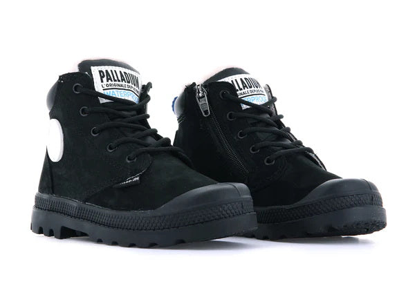 Pampa Hi Cuff Wps Oz Black / Black - Scarpe Stringate Profilo Alto Bambini Nere PAK57217-010-M . PALLADIUM 