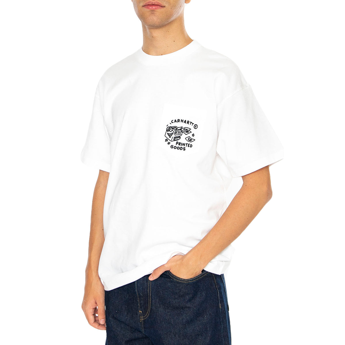 S/S Fragments Pocket T-Shirt White / Black - Maglietta Girocollo Uomo Bianca I034407.00AXX . CARHARTT WIP 