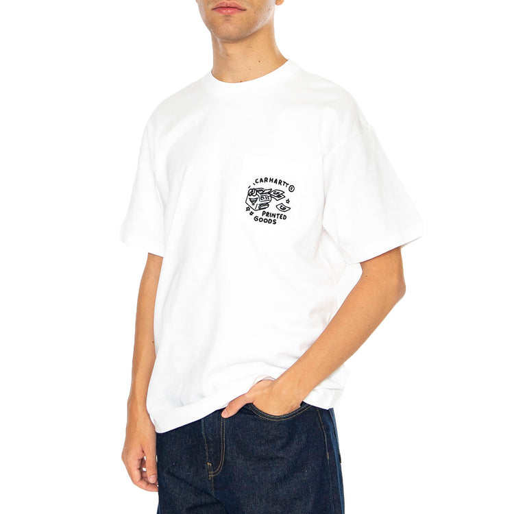 S/S Fragments Pocket T-Shirt White / Black - Maglietta Girocollo Uomo Bianca I034407.00AXX . CARHARTT WIP 
