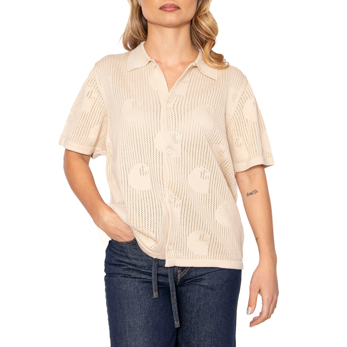 W' S/S Temple Knit Shirt Fleur De Sel - Camicia Maniche Corte Donna Beige I034541.2LPXX . CARHARTT WIP 