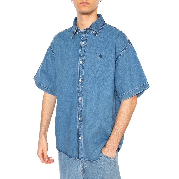 S/S Lucas Shirt Blue - Camicia Maniche Corte Denim Jeans Uomo Blu I034575.0106 . CARHARTT WIP 
