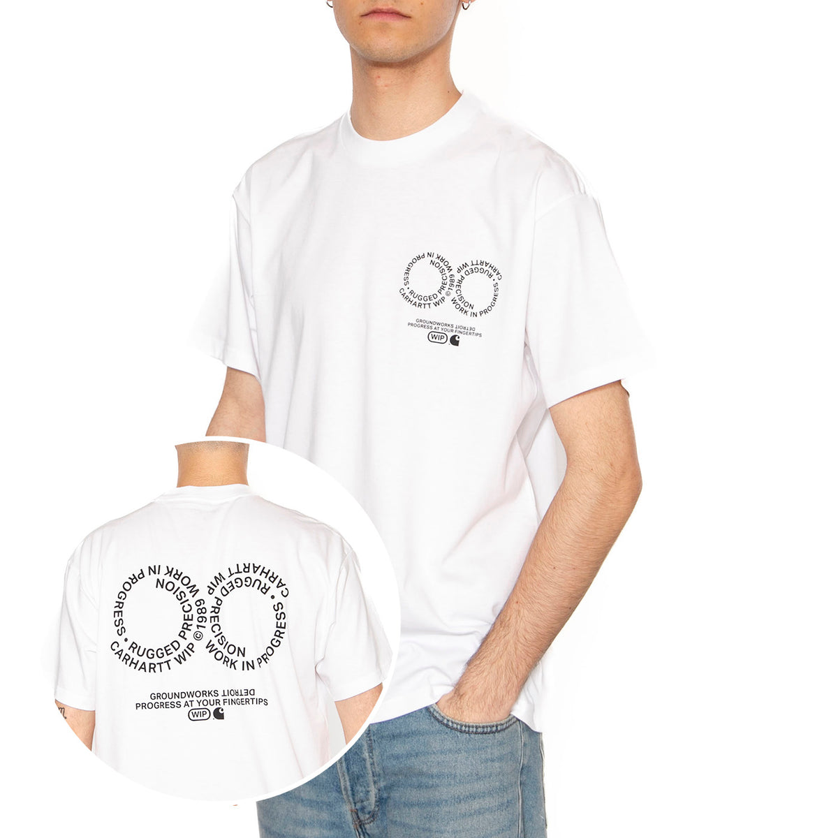 S/S Rotation T-Shirt White / Black - Maglietta Girocollo Uomo Bianca I034772.00AXX . CARHARTT WIP 