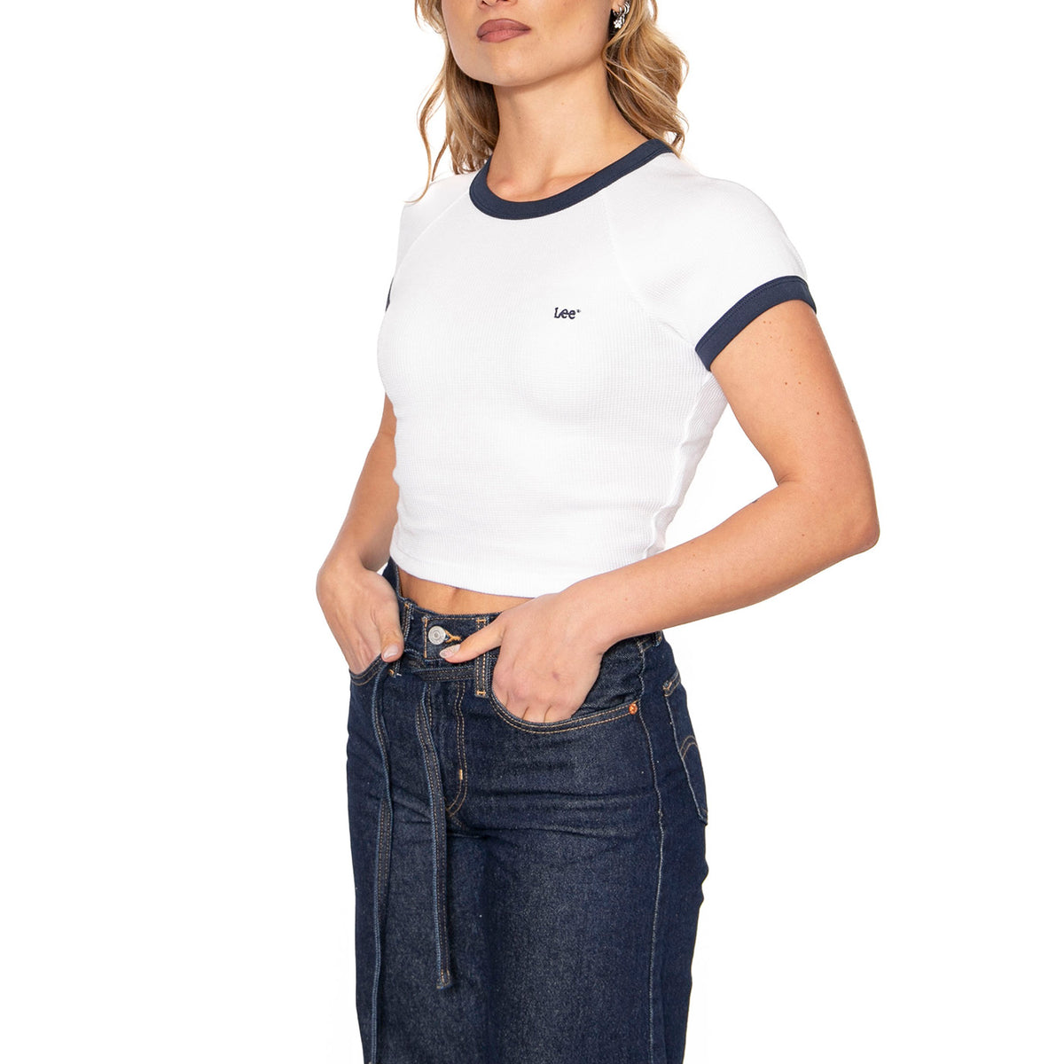 Ringer Raglan Tee Bright White - Maglietta Girocollo Donna Bianca 112363642 . LEE 