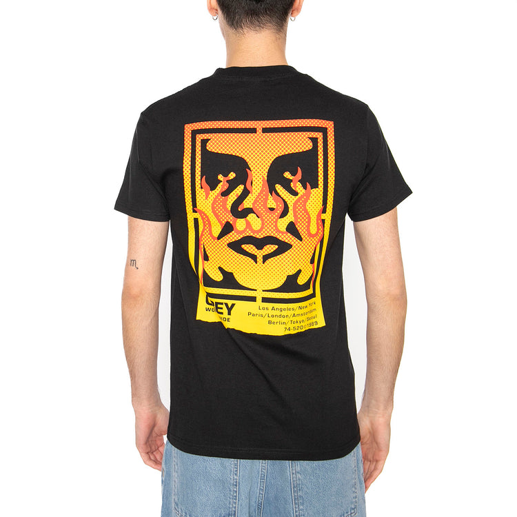 Obey Icon Stencile Flame Tee Black - Maglietta Girocollo Uomo Nera 165264048-BLK . OBEY 
