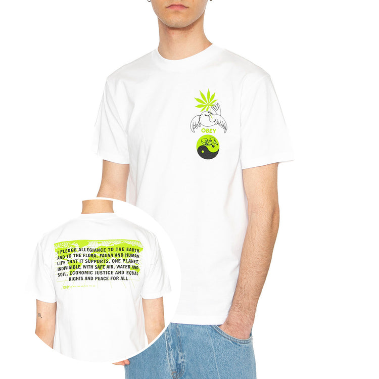 Obey Pledge Allegiance Tee White - Maglietta Girocollo Uomo Bianca 165264055-WHT . OBEY 