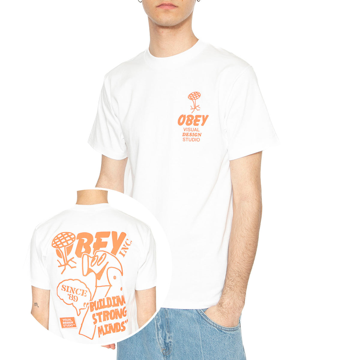 Obey Building Strong Minds Tee White - Maglietta Girocollo Uomo Bianca 165264058-WHT . OBEY 
