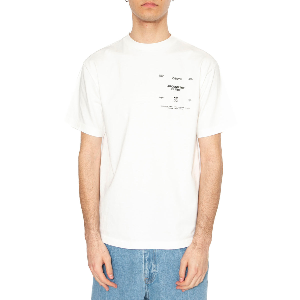 Obey Around The Globe Tee Pigment Vintage White - Maglietta Girocollo Uomo Bianca 167924096-VWH . OBEY 
