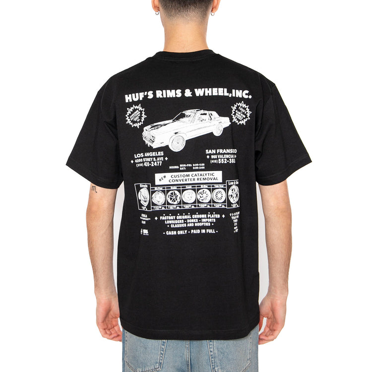 Rim & Wheel Inc S/S Tee - Maglietta Girocollo Uomo Nera TS02304-BLACK . HUF 