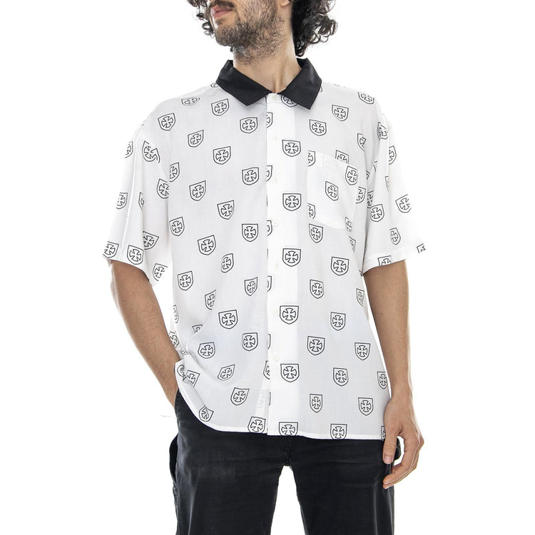 Indy Collabo Trial Woven Shirt - Off White / Black - Camicia Maniche Corte Uomo Bianca / Nera 01145-OFFBK . BRIXTON 