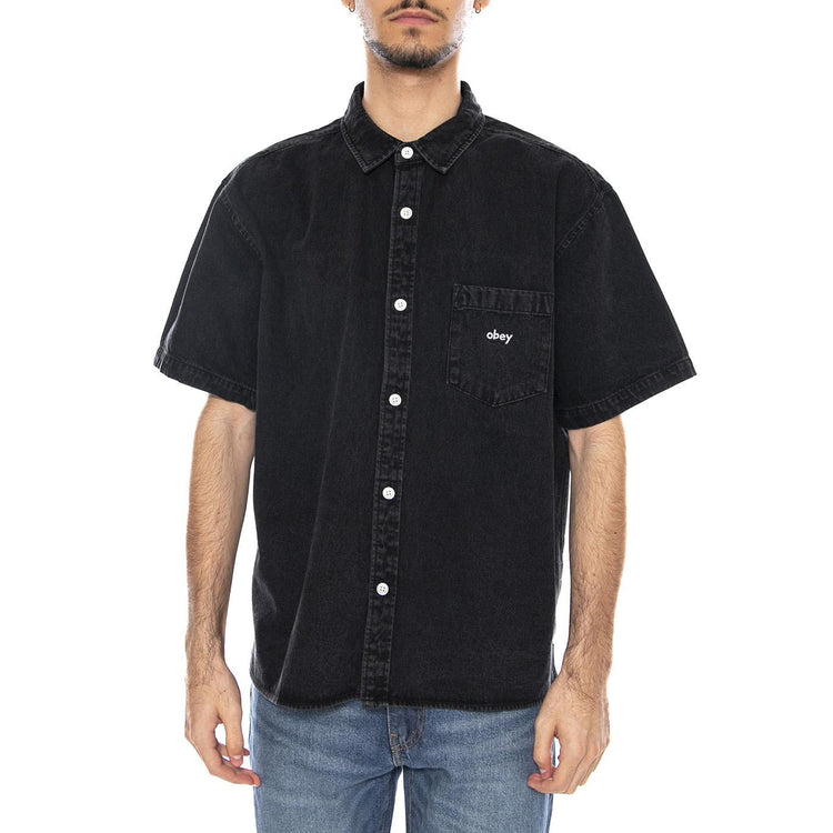 Bigwig Denim Shirt SS -- Camicia a Maniche Corte Uomo Nera 181210425 FBL OBEY 