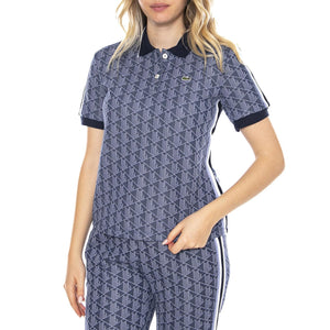 Polo Maglietta M/C AIT Lacoste -- Polo Donna Blu con Logo All Over DF3364-AIT . LACOSTE 