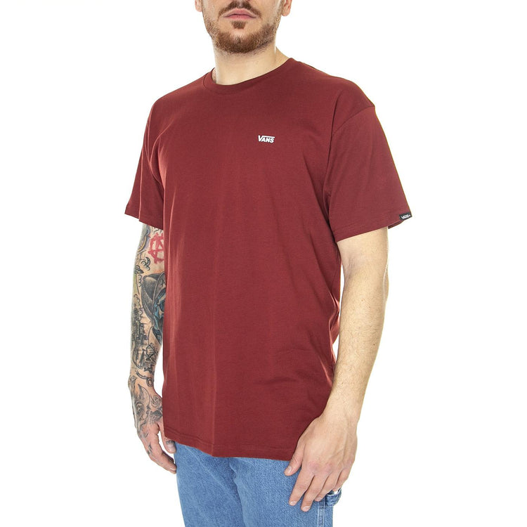 MN Left Chest Logo Tee Syrah / White - Maglietta Girocollo Uomo Rossa VN0A3CZEBWD1  VANS 