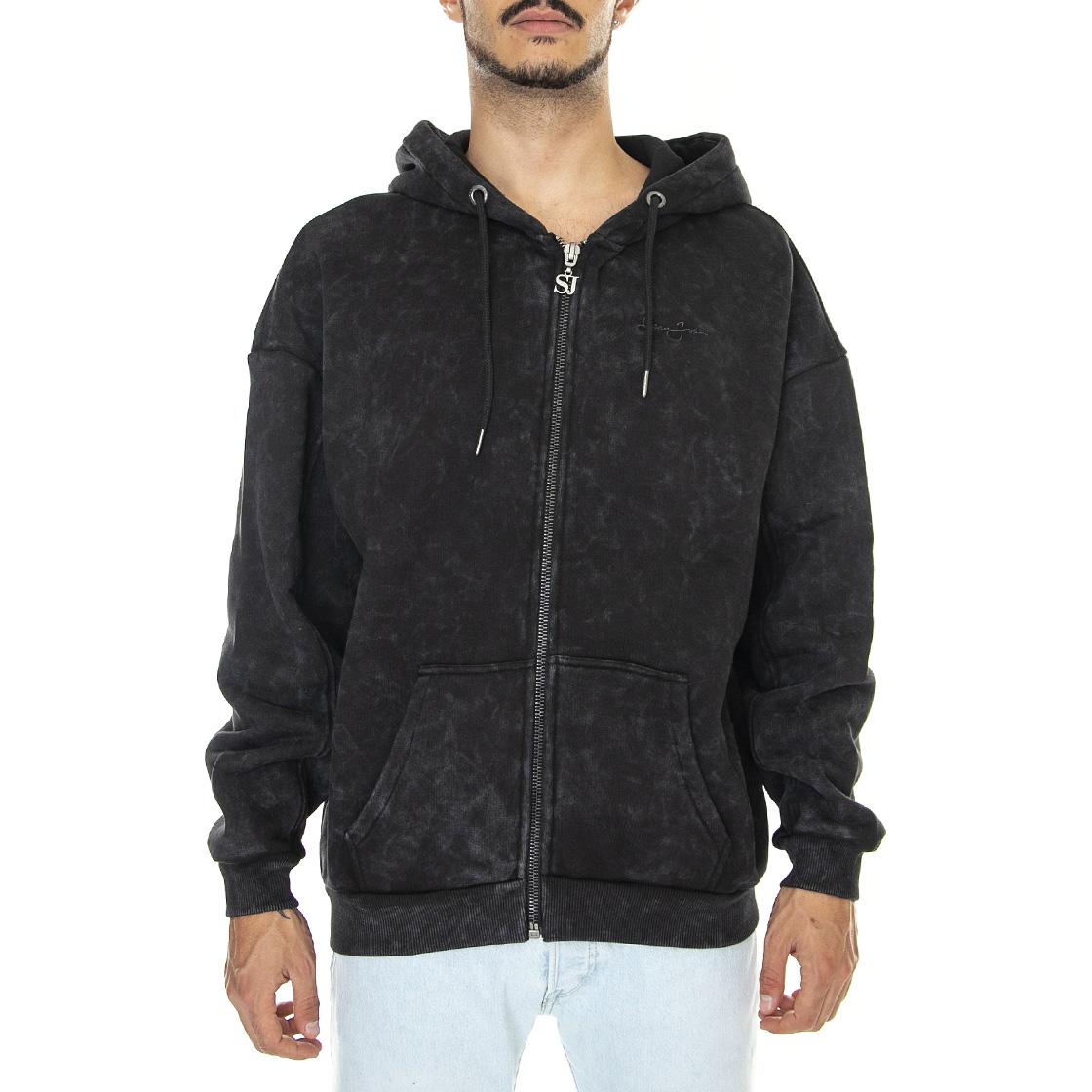 Script Logo Backprint Washed Out Zip Hoodie 01 Black - Felpa con Cappuccio e Zip Uomo Nera 6022734/222  SEAN JOHN 