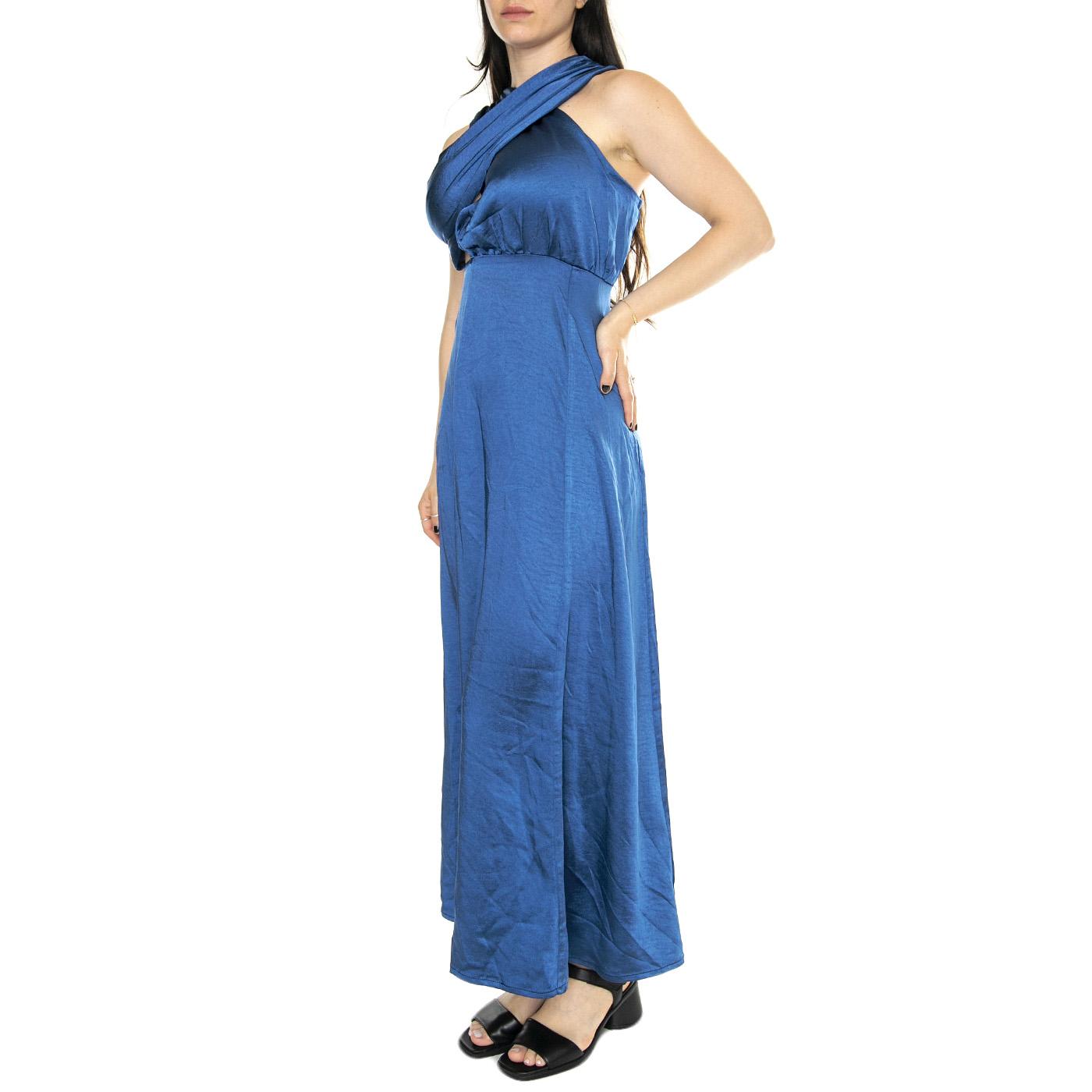 Vestido Midi Satinado Asimétrico Azul - Abito Donna Blu 11273  WILD PONY 