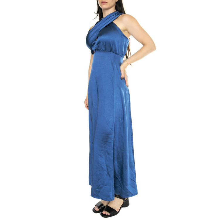 Vestido Midi Satinado Asimétrico Azul - Abito Donna Blu 11273  WILD PONY 