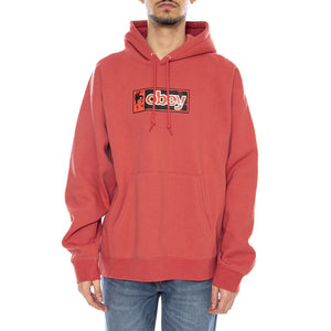 Obey Half Icon Fleece Mineral Red -- Felpa con Cappuccio Uomo Rossa 112843911 MIR OBEY 